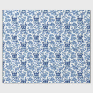 Franse Bulldog Frenchie Blauw Toile Patroon Cadeaupapier