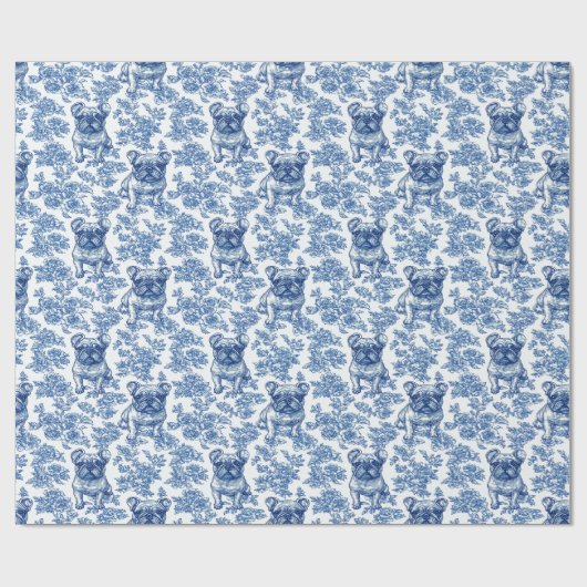 Franse Bulldog Frenchie Blauw Toile Patroon Cadeaupapier (Vlak)