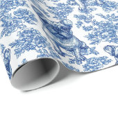 Franse Bulldog Frenchie Blauw Toile Patroon Cadeaupapier (Rol Hoek)