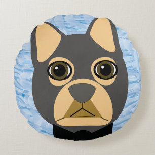 Franse Bulldog, Frenchie Brown en Grey Rond Kussen