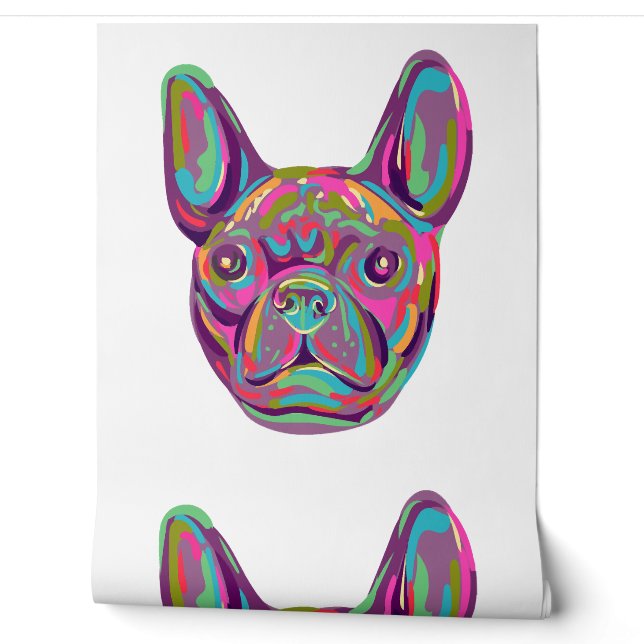 Franse Bulldog Frenchie hoofd Pop art stijl Behang (Afrollen)