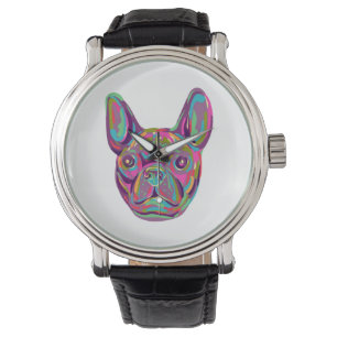 Franse Bulldog Frenchie hoofd Pop art stijl Horloge