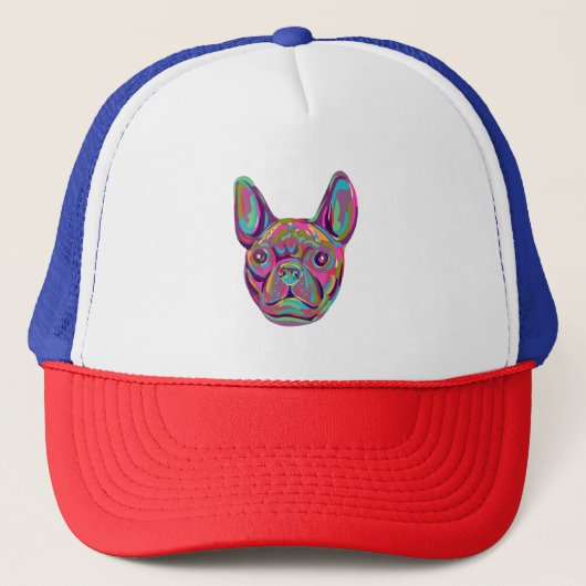 Franse Bulldog Frenchie hoofd Pop art stijl Trucker Pet (Voorkant)