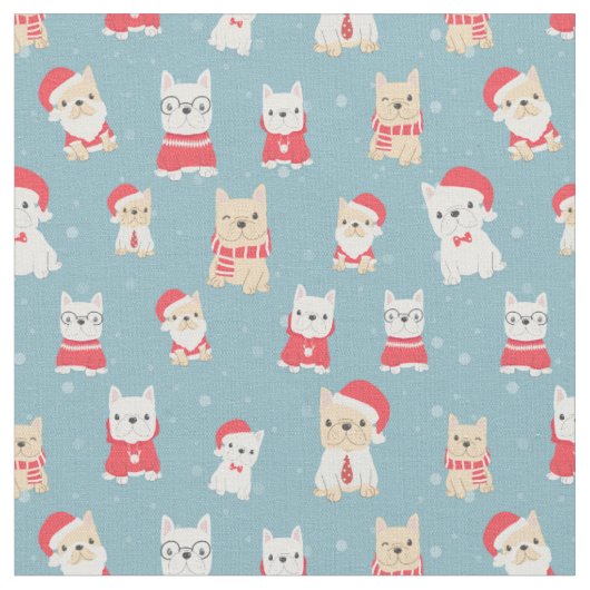 Franse Bulldog Frenchie Kerstpatroon Stof (Close Up)