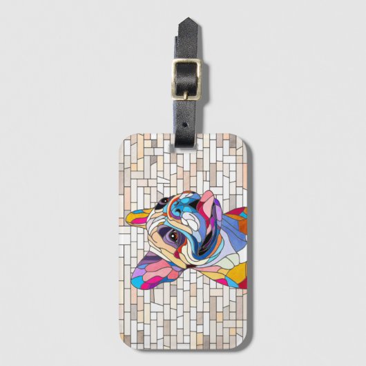 Franse Bulldog - Frenchie - kleurrijk mozaïek Bagagelabel (Voorkant (verticaal))