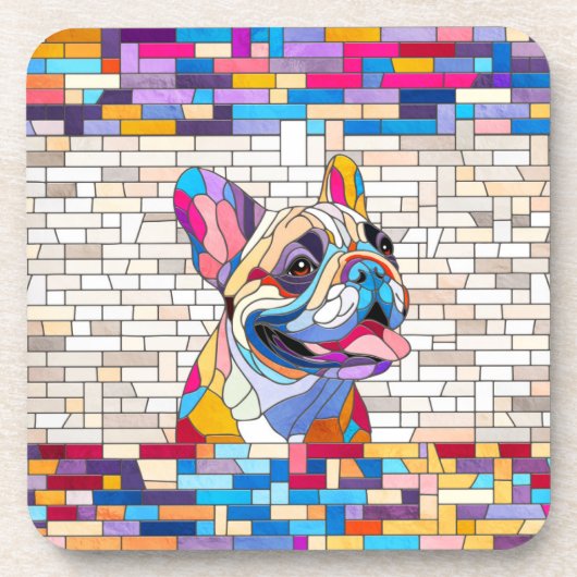 Franse Bulldog - Frenchie - kleurrijk mozaïek Bier Onderzetter (Voorkant)