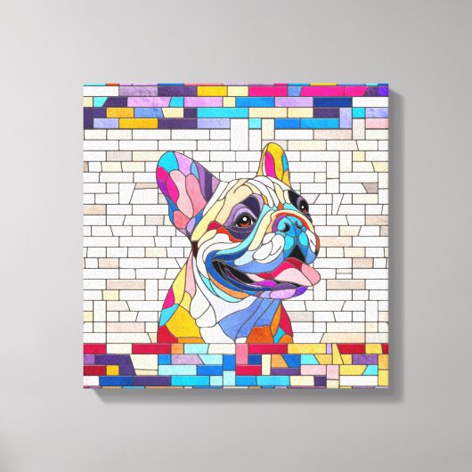 Franse Bulldog - Frenchie - kleurrijk mozaïek Canvas Afdruk (Voorkant)
