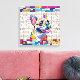 Franse Bulldog - Frenchie - kleurrijk mozaïek Canvas Afdruk