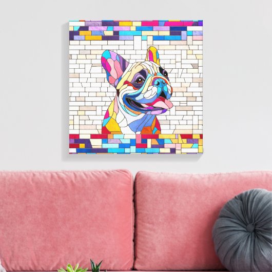 Franse Bulldog - Frenchie - kleurrijk mozaïek Canvas Afdruk (Insitu (Woonkamer))
