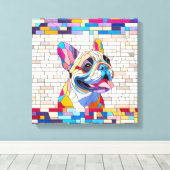 Franse Bulldog - Frenchie - kleurrijk mozaïek Canvas Afdruk (Insitu (Houten vloer))