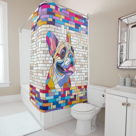 Franse Bulldog - Frenchie - kleurrijk mozaïek Douchegordijn (In situ)