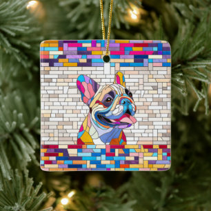 Franse Bulldog - Frenchie - kleurrijk mozaïek Keramisch Ornament