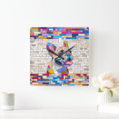 Franse Bulldog - Frenchie - kleurrijk mozaïek Vierkante Klok (Huis)