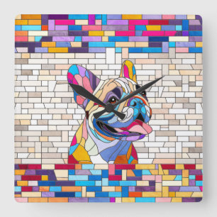 Franse Bulldog - Frenchie - kleurrijk mozaïek Vierkante Klok