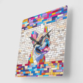 Franse Bulldog - Frenchie - kleurrijk mozaïek Vierkante Klok (Hoek)