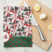 Franse Bulldog Frenchie Monogram kersthond Theedoek (Quarter Fold)