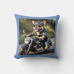 Franse Bulldog "Frenchie" Riding Motorcycle Pillow Kussen