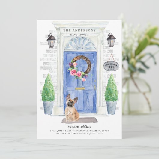 Franse Bulldog Front door Moving Announge Kaart (Staand voorkant)