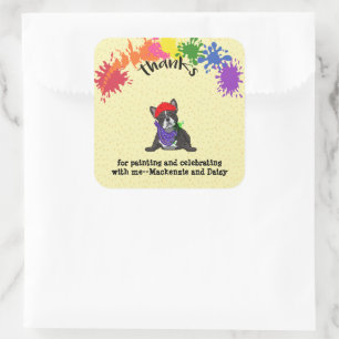 Franse Bulldog Fun Art Birthday Party  Vierkante Sticker