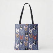 Franse Bulldog Fun Blue Tote Bag (Voorkant)