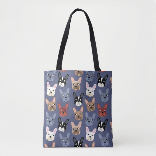Franse Bulldog Fun Blue Tote Bag (Voorkant)
