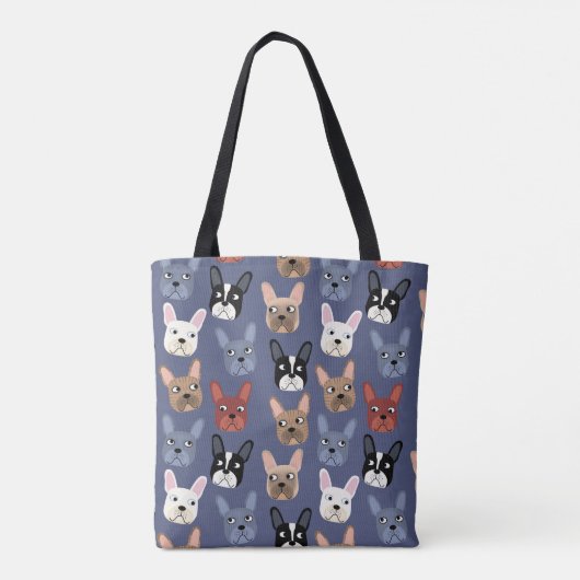 Franse Bulldog Fun Blue Tote Bag (Achterkant)