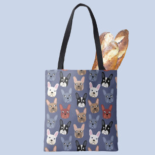 Franse Bulldog Fun Blue Tote Bag