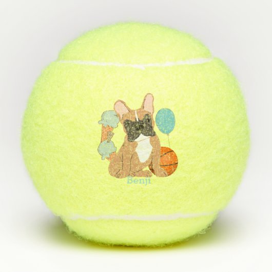 Franse Bulldog Fun gepersonaliseerd Tennisballen (Voorkant)