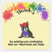 Franse Bulldog Fun Kunst Verjaardagsfeest Vierkante Sticker (Voorkant)