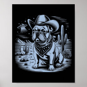 Franse Bulldog Funny Cowboy Ufo Vintage Western De Poster