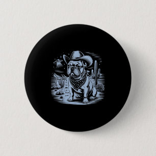 Franse Bulldog Funny Cowboy Ufo Vintage Western De Ronde Button 5,7 Cm