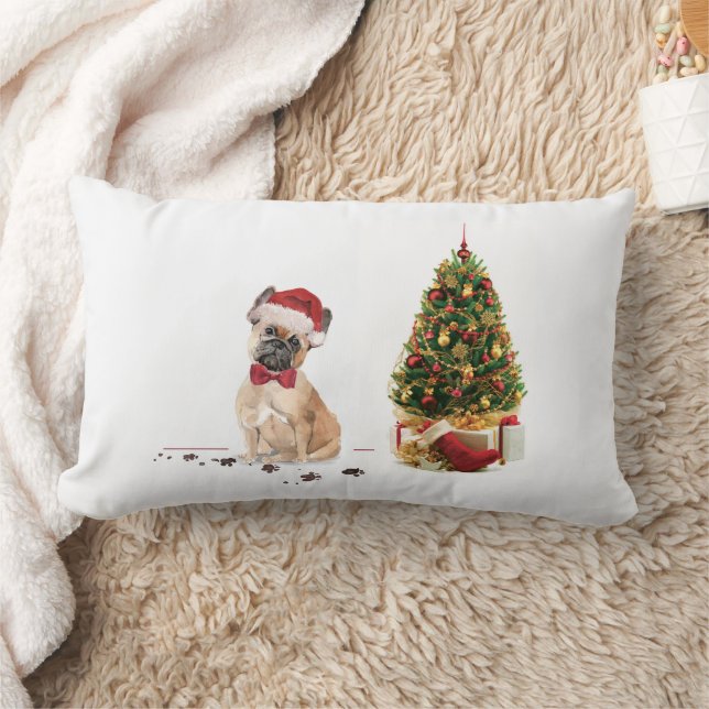 Franse Bulldog Funny kersthond met boom Kussen (Deken)