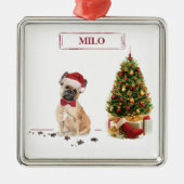 Franse Bulldog Funny kersthond met boom Metalen Ornament (Voorkant)