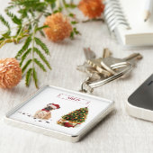 Franse Bulldog Funny kersthond met boom Sleutelhanger (Zijkant)