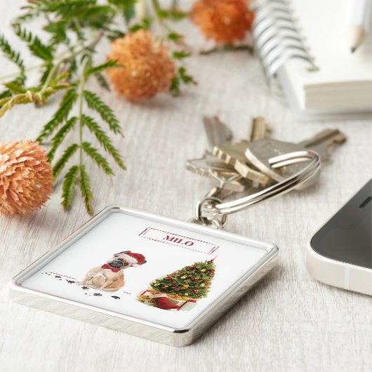 Franse Bulldog Funny kersthond met boom Sleutelhanger (Zijkant)