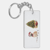 Franse Bulldog Funny kersthond met boom Sleutelhanger (Voorkant Links)