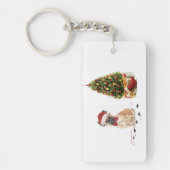 Franse Bulldog Funny kersthond met boom Sleutelhanger (Voorkant)