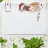 Franse Bulldog Funny kersthond met boom Theedoek (Gevouwen)