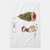 Franse Bulldog Funny kersthond met boom Theedoek (Verticaal)