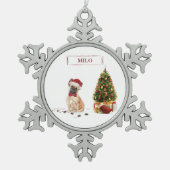 Franse Bulldog Funny kersthond met boom Tin Sneeuwvlok Ornament (Voorkant)