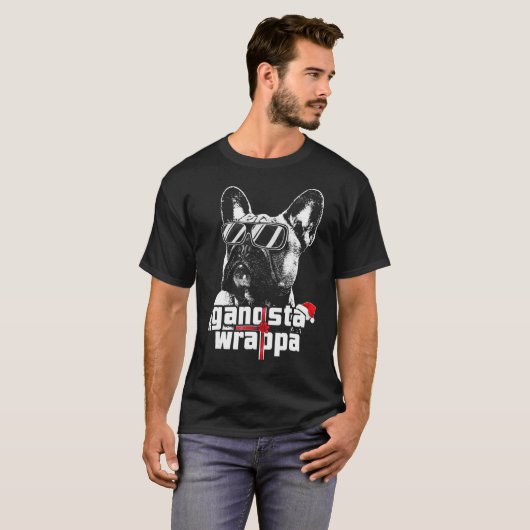 Franse Bulldog Gangsta Wrapper Kerstmis T-shirt (Voorkant volledig)