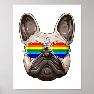 Franse Bulldog Gay Pride Flag LGBT Rainbow Sunglas Poster
