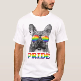Franse Bulldog Gay Pride LGBT Rainbow Flag Sunglas T-shirt