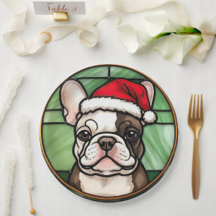 Franse Bulldog Gebrandschilderd Glas Kerstmis Papieren Bordje