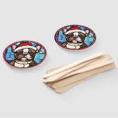Franse Bulldog Gebrandschilderde Glas Kerstmis Handwaaier (Niet-gemonteerd)