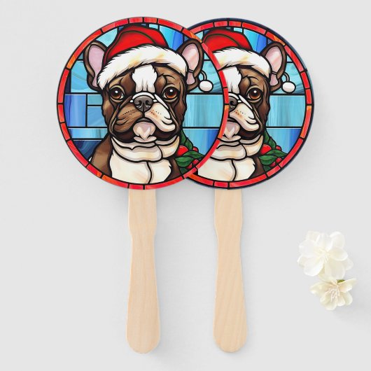 Franse Bulldog Gebrandschilderde Glas Kerstmis Handwaaier (Voorkant en achterkant)