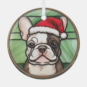 Franse Bulldog Gebrandschilderde Glas Kerstmis Ornament