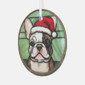 Franse Bulldog Gebrandschilderde Glas Kerstmis Ornament (Voorkant links)