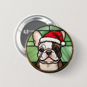 Franse Bulldog Gebrandschilderde Glas Kerstmis Ronde Button 5,7 Cm