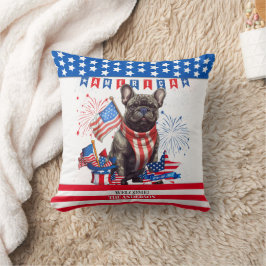 Franse Bulldog Gelukkig 4 Juli Amerika Patriotisti Kussen